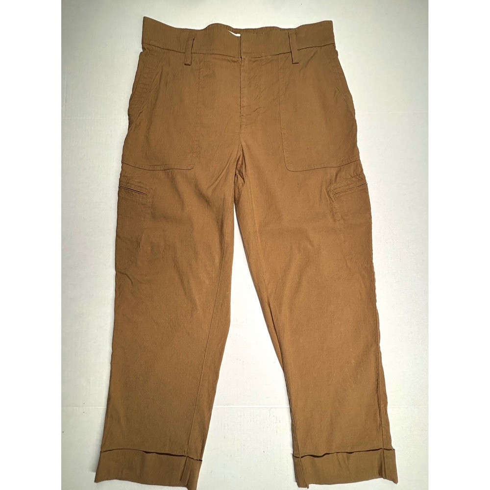 Vince Womens Brown Linen‎ Blend Cropped Cargo Utility Pants Large Tobacco EUC